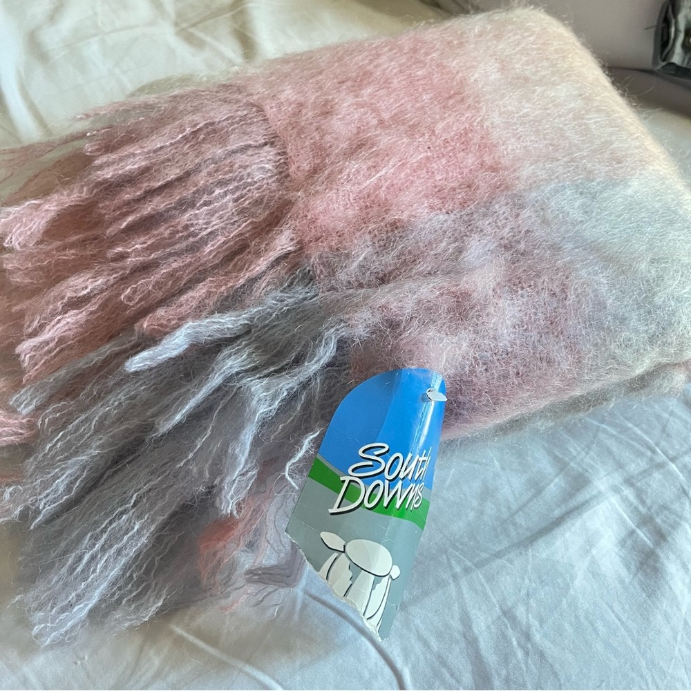 Mohair‎ & Wool plaid pastel blanket/wrap